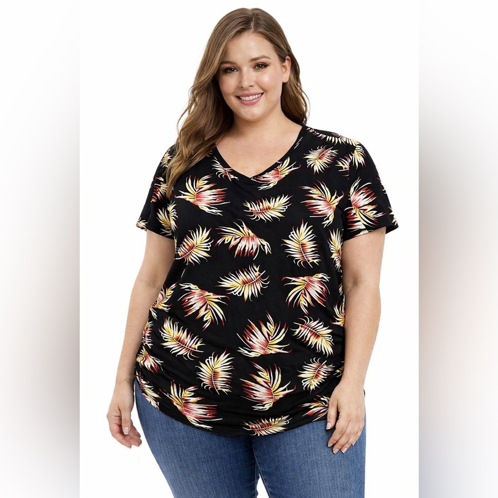 Anydoll Plus Size 3XL Black and Yellow Short Sleeve Tee‎ Tropical Fun Tee NWT